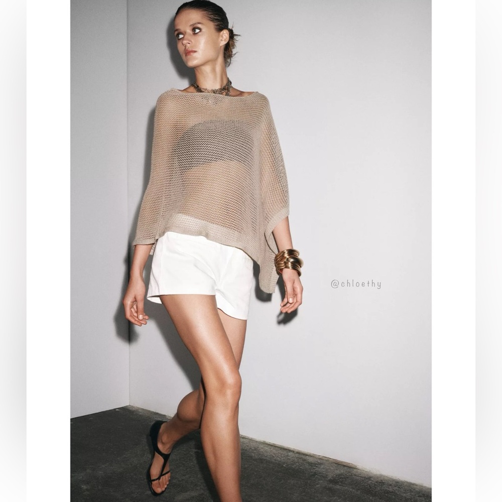 Zara METALLIC THREAD CUT-OUT KNIT CAPE